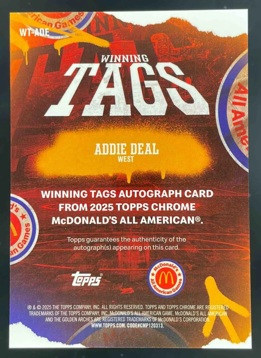 2025 Topps Chrome McDonald's All-American Winning Tags #WT-ADE Addie Deal Auto - Image 2