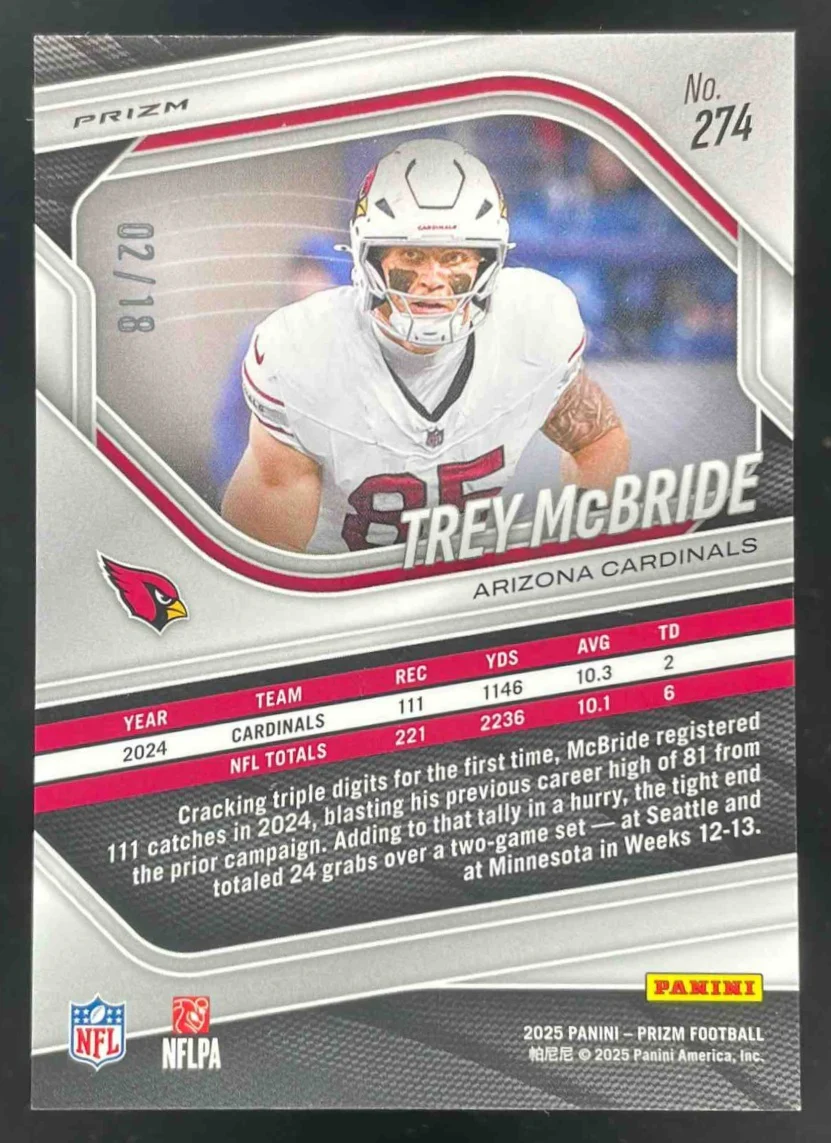 2025 Panini Prizm Lotus Flower Prizm #274 Trey McBride /18 - Image 2
