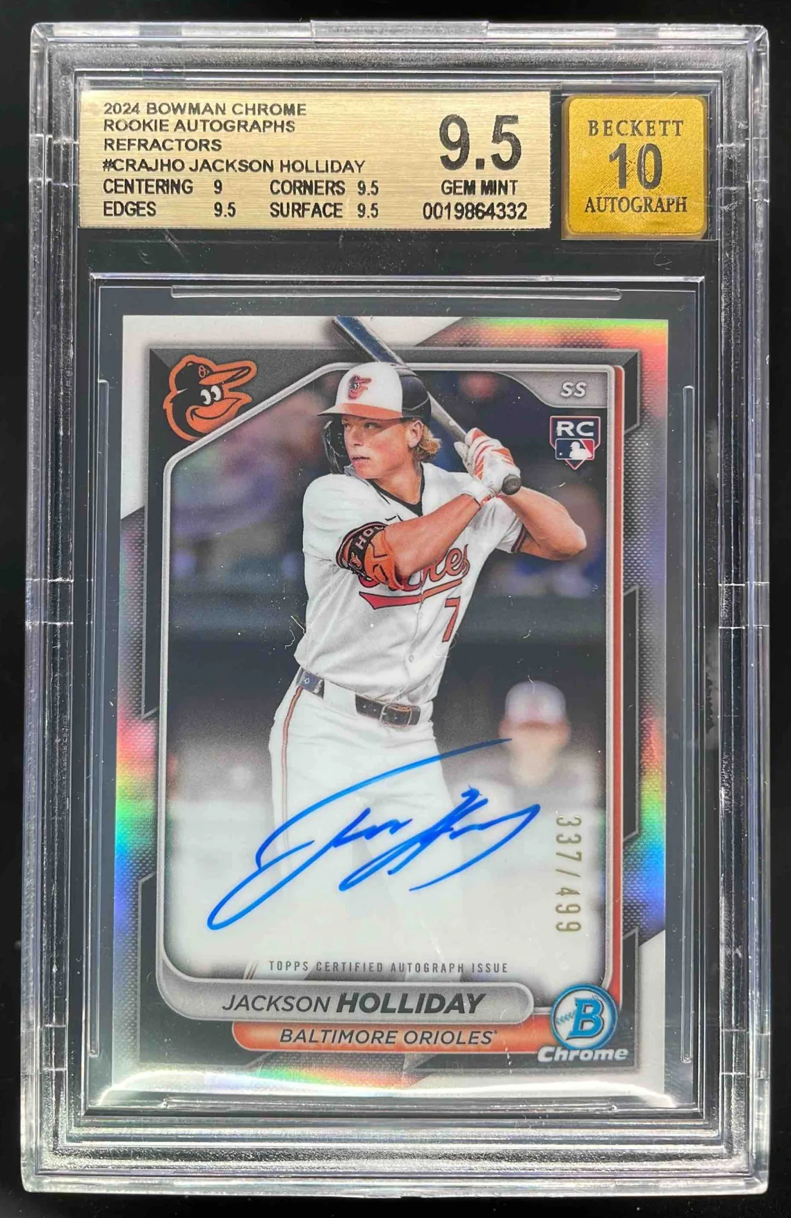 2024 Bowman Chrome Rookie #CRA-JHO Jackson Holliday RC Auto /499 BGS 9.5