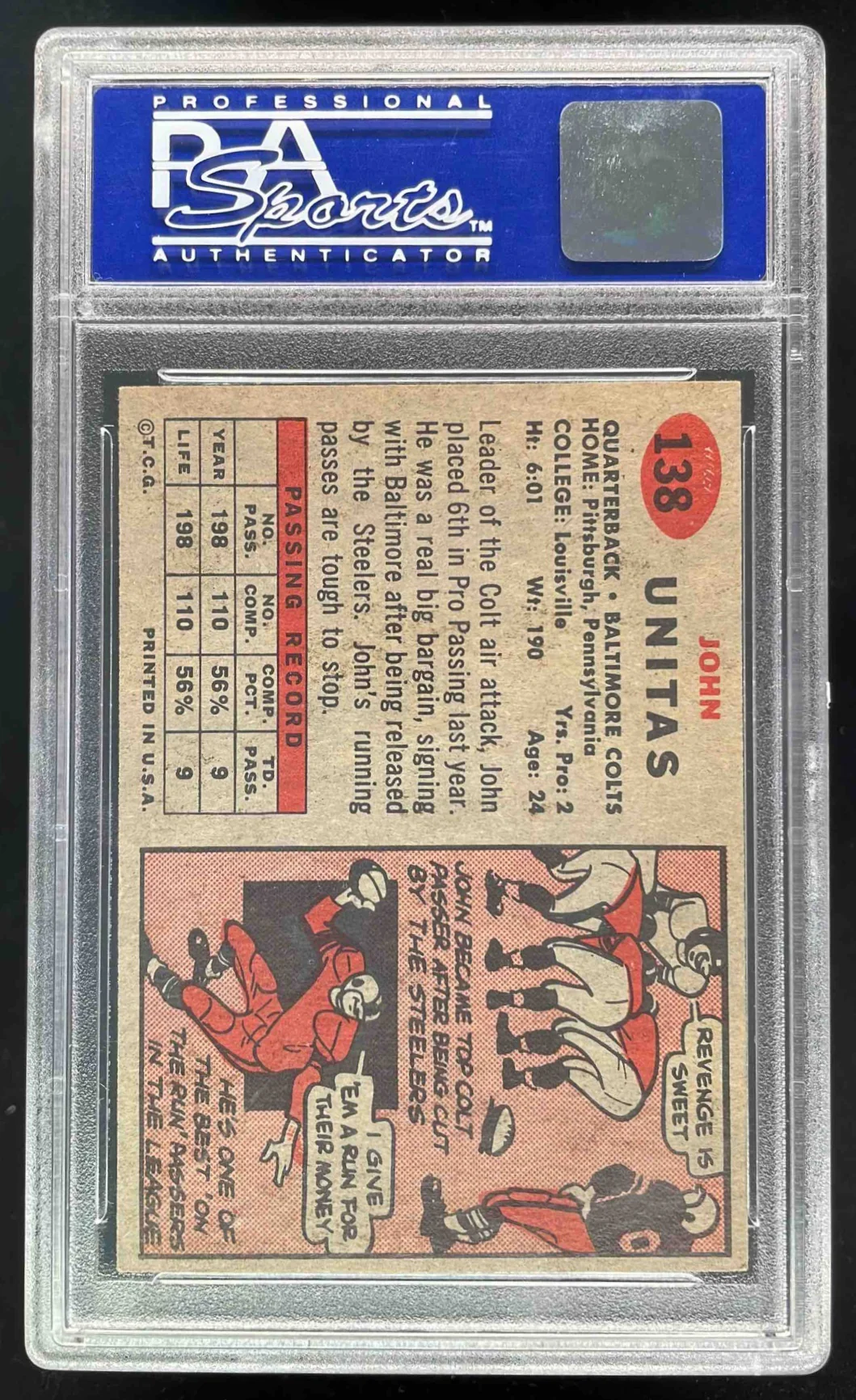 1957 Topps #138 John Unitas RC PSA 7 (OC) - Image 2