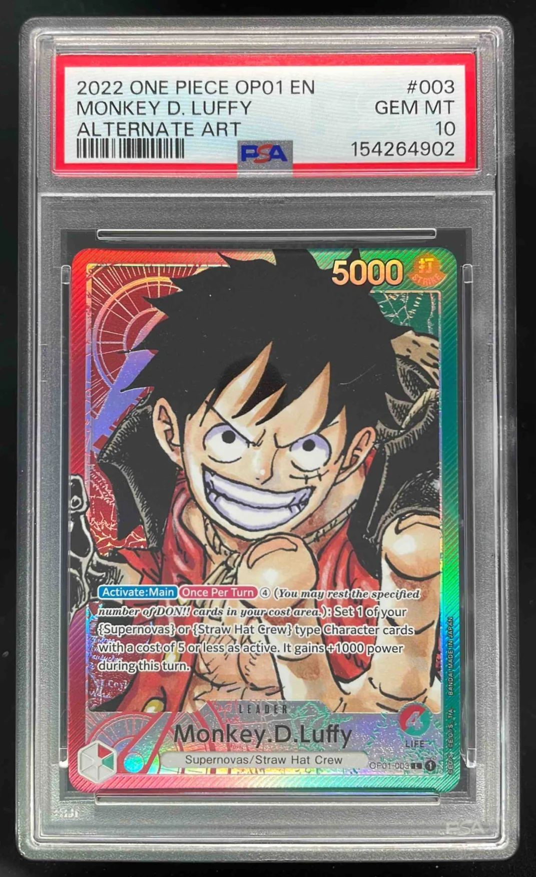 2022 One Piece OP01 EN #003 Monkey D Luffy Alternate Art PSA 10