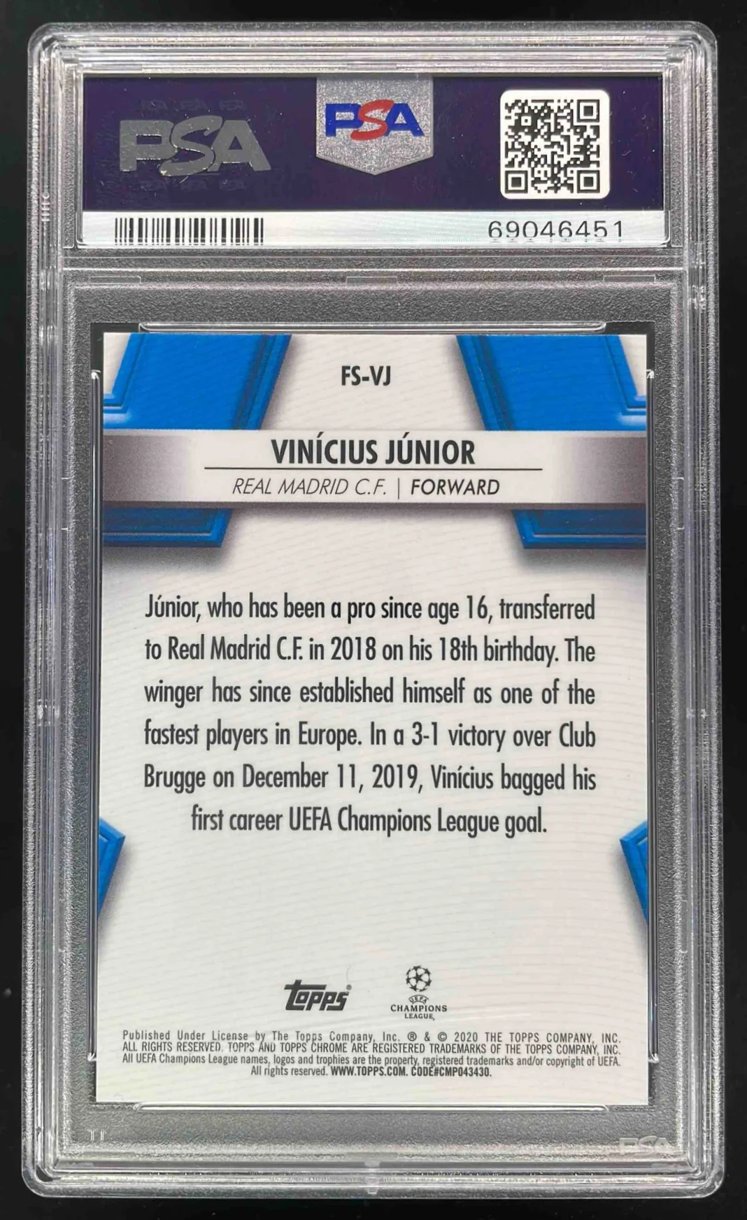 2019 Topps Chrome Sapphire Future Stars Purple #FS-VJ Vinicius Junior /25 PSA 10 - Image 2