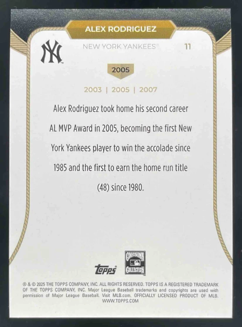 2025 Topps Welcome to the Club 3X MVP Pink Foil #11 Alex Rodriguez /125 - Image 2
