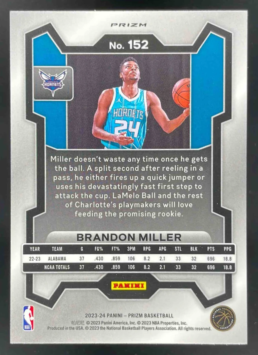 2023-24 Panini Prizm Prizms Ruby Wave #152 Brandon Miller RC - Image 2