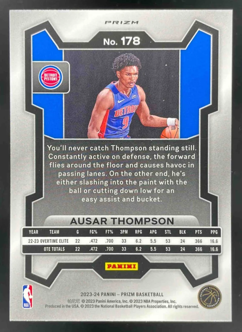 2023-24 Panini Prizm Prizms Ruby Wave #178 Ausar Thompson RC - Image 2
