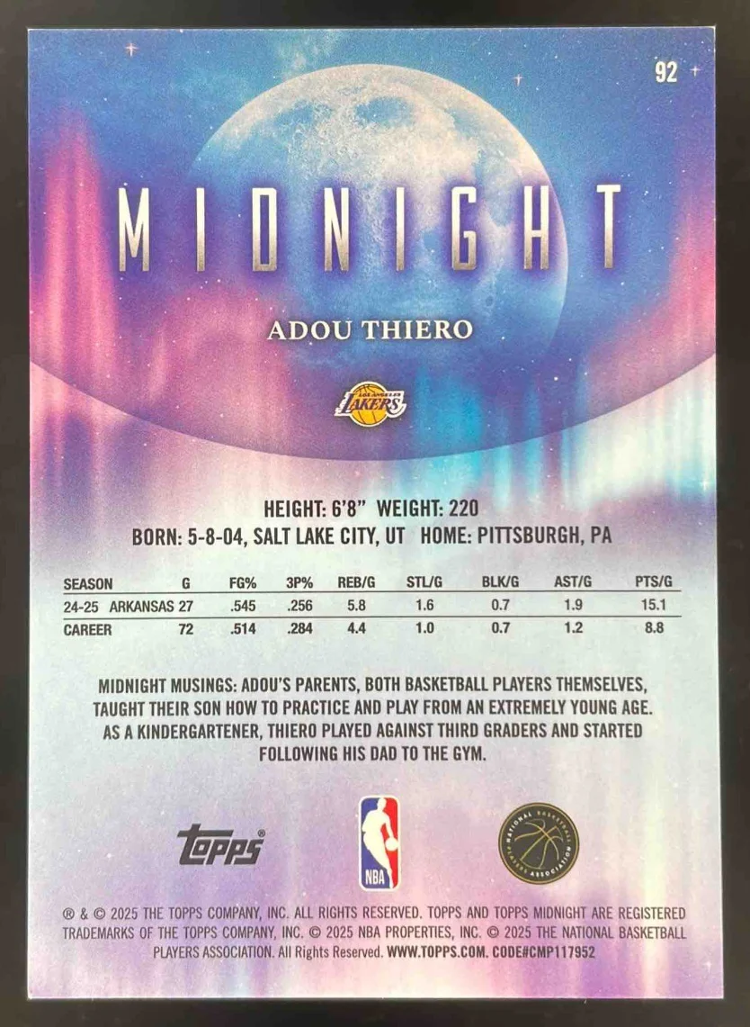 2025-26 Topps Midnight Summer Solstice #92 Adou Thiero RC /50 - Image 2