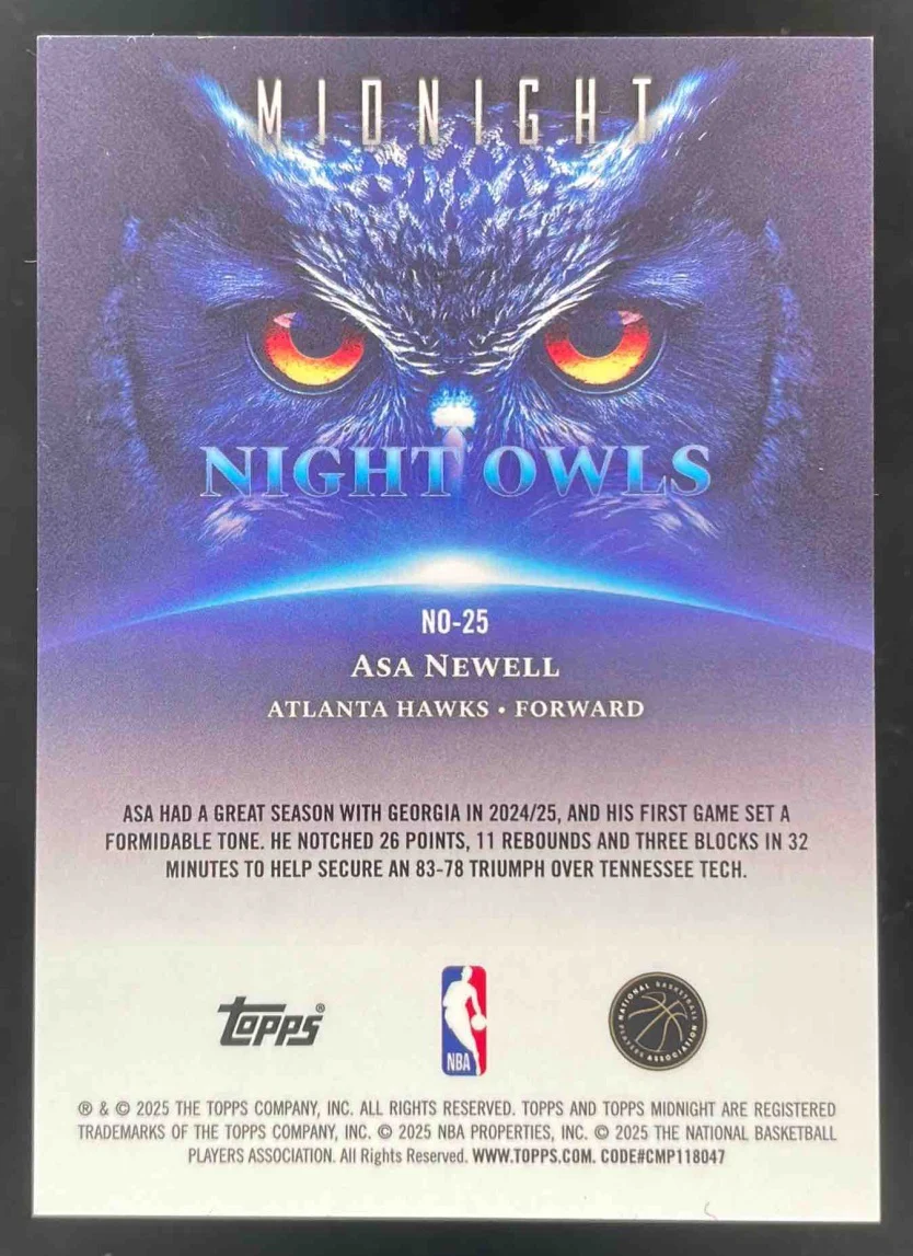 2025-26 Topps Midnight Night Owls Moonrise #NO-25 Asa Newell /25 - Image 2