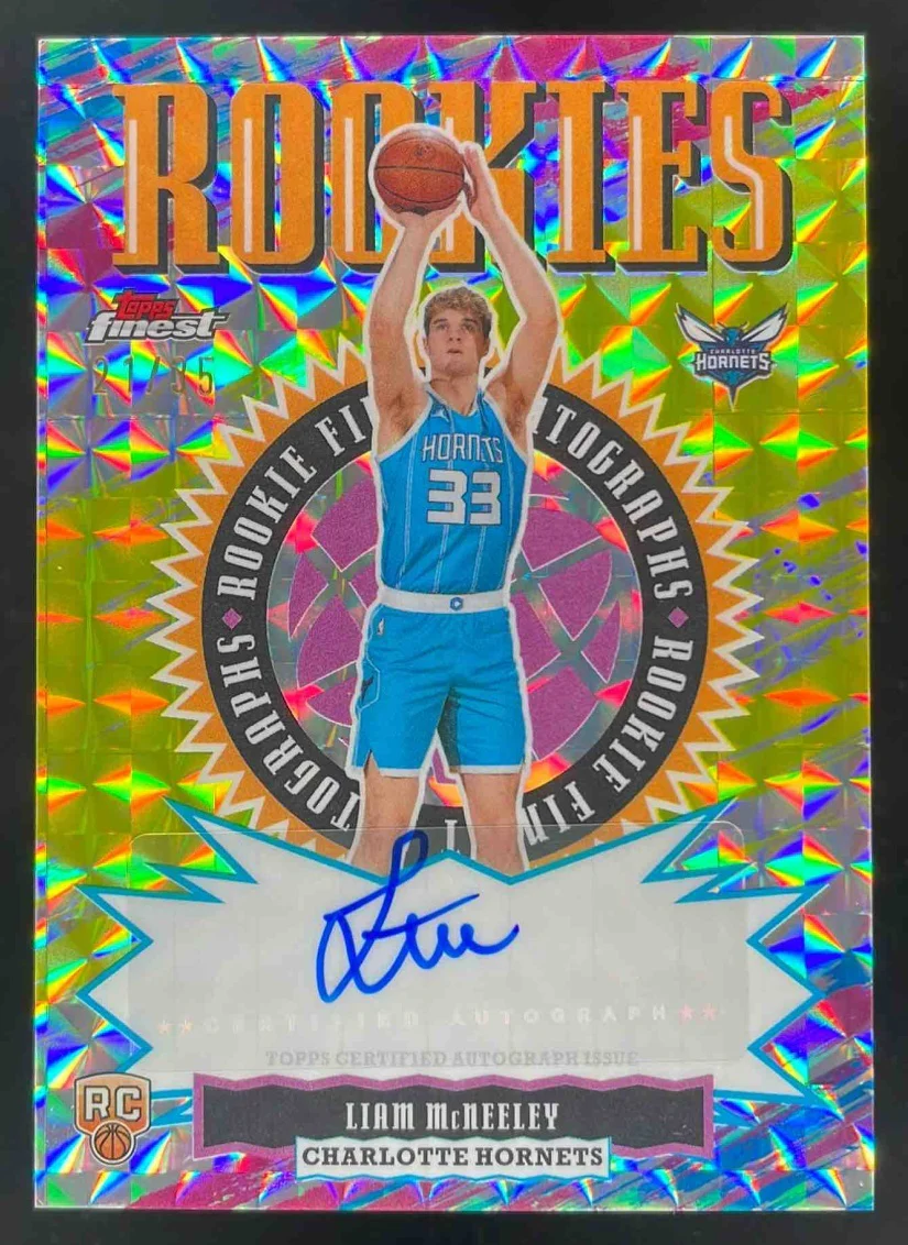 2025-26 Finest Rookie Finest Yellow Geometric #RFA-LM Liam McNeeley RC Auto /35