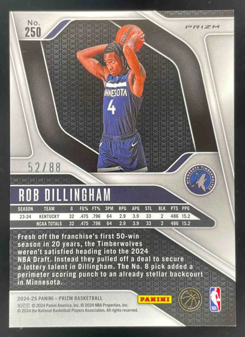 2024-25 Panini Prizm Dragon Year Prizm #250 Rob Dillingham RC /88 - Image 2