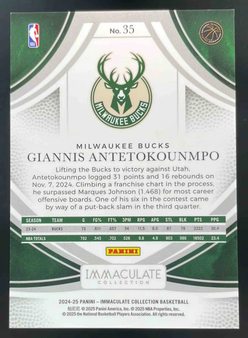 2024-25 Panini Immaculate Collection Gold #35 Giannis Antetokounmpo /10 - Image 2