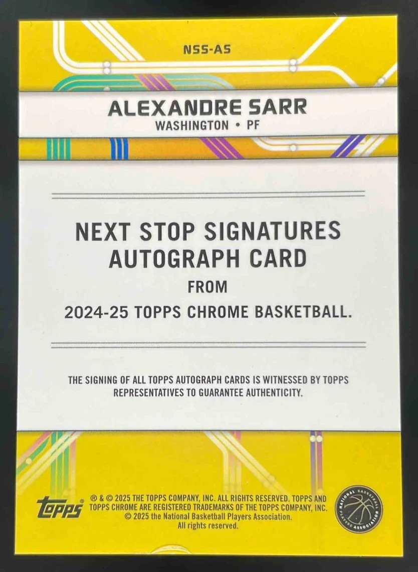 2024-25 Topps Chrome Next Stop #NSS-AS Alexandre Sarr RC Auto - Image 2