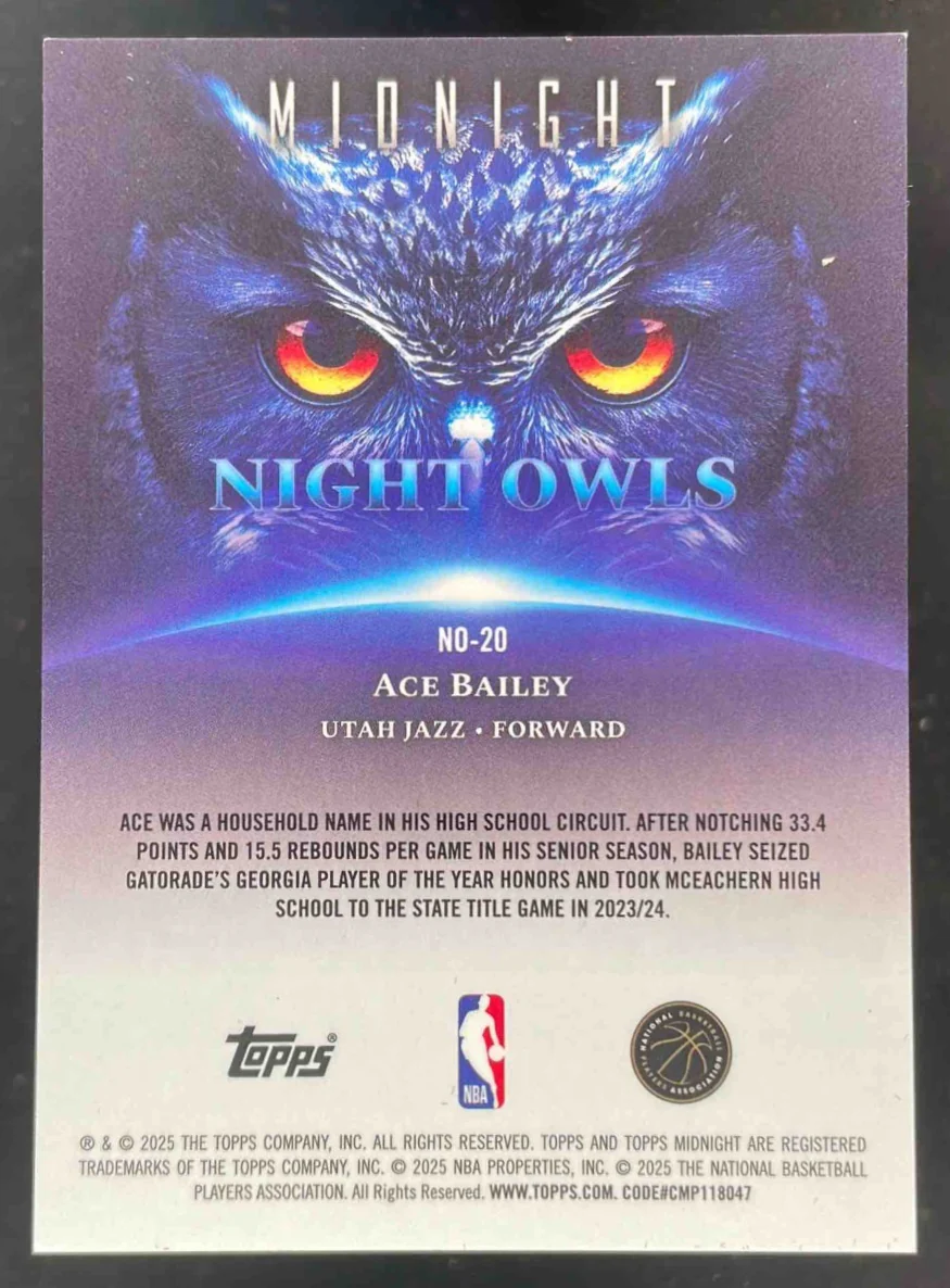 2025-26 Topps Midnight Night Owls #NO-20 Ace Bailey - Image 2