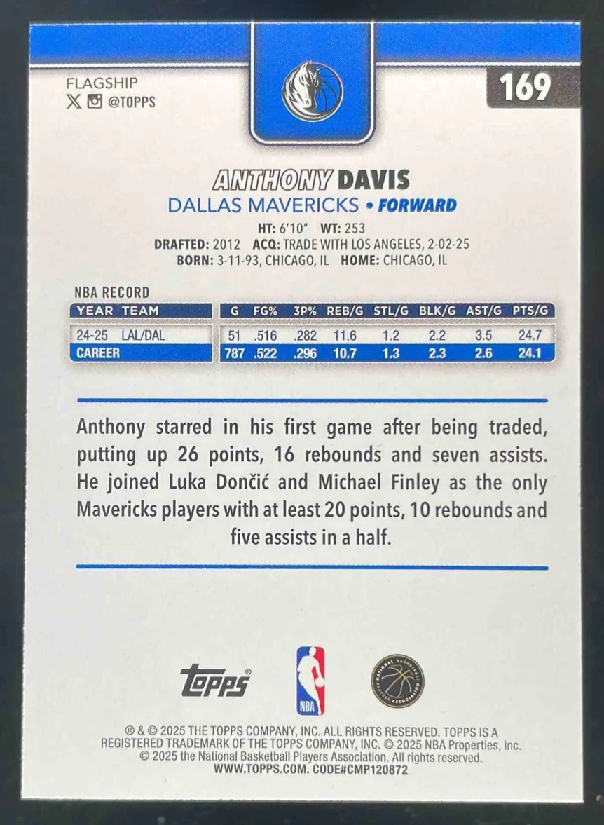 2025-26 Topps Black #169 Anthony Davis /68 - Image 2
