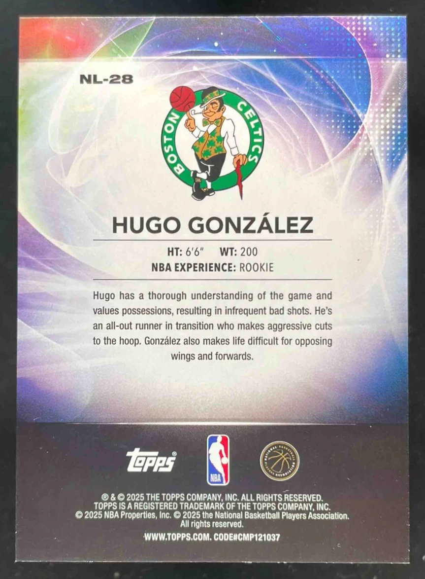2025-26 Topps No Limit Gold Rainbow #NL-28 Hugo Gonzalez RC /50 - Image 2