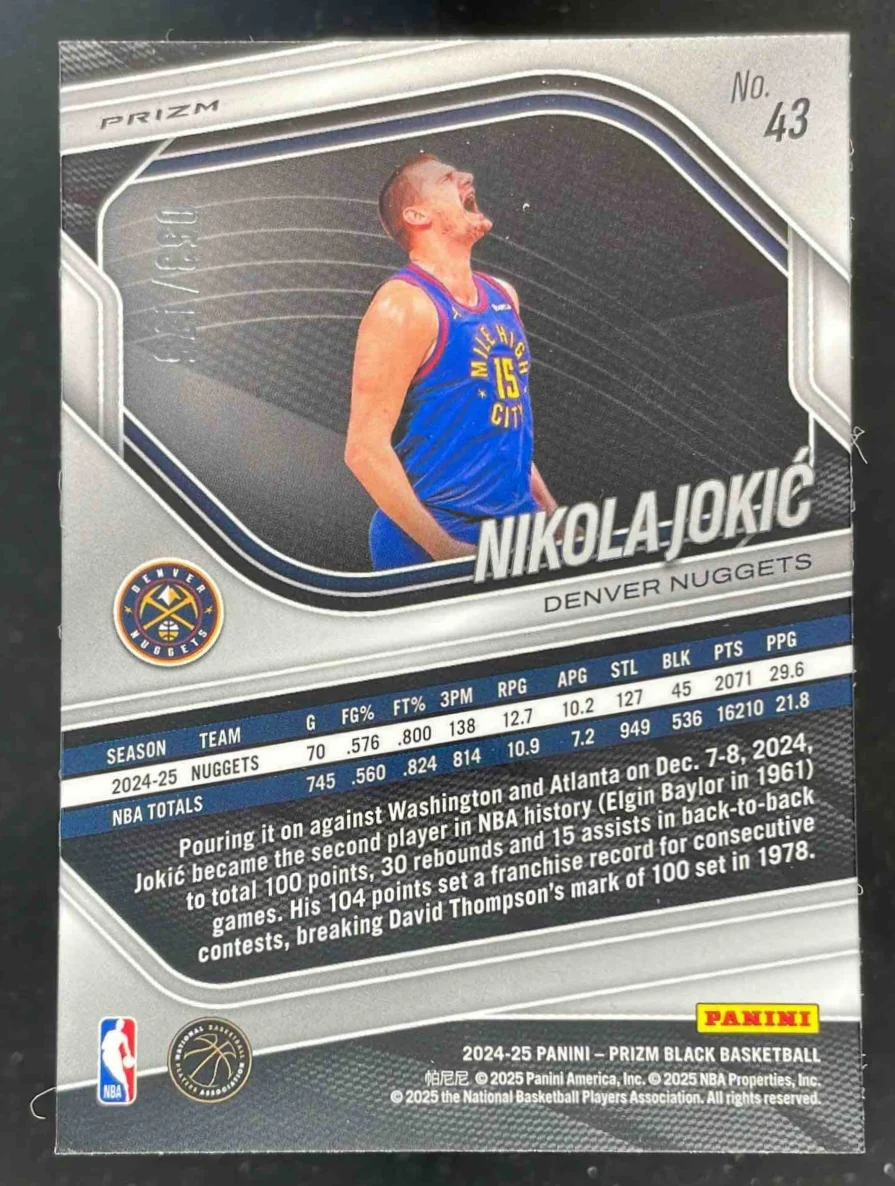 2024-25 Panini Prizm Black White Prizms #43 Nikola Jokic /175 - Image 2