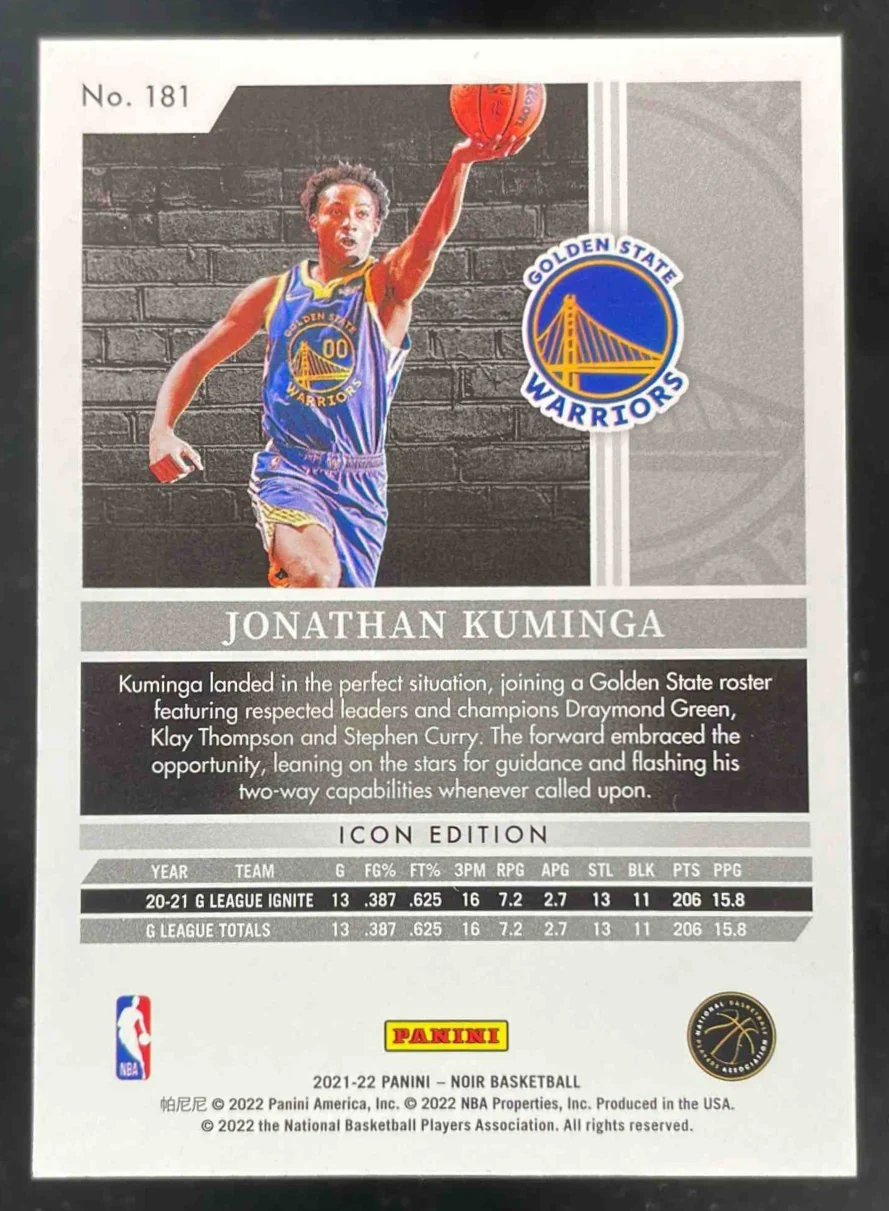 2021-22 Panini Noir Holo Silver #181 Jonathan Kuminga RC /35 - Image 2