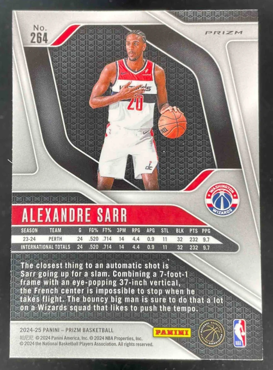 2024-25 Panini Prizm Silver Prizm #264 Alexandre Sarr RC - Image 2