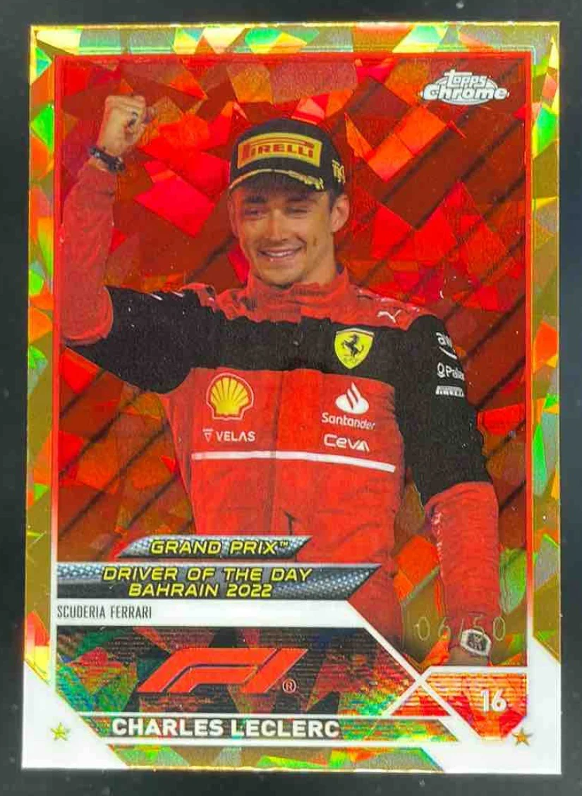 2023 Topps Chrome Sapphire Formula 1 Gold Sapphire #166 Charles Leclerc /50