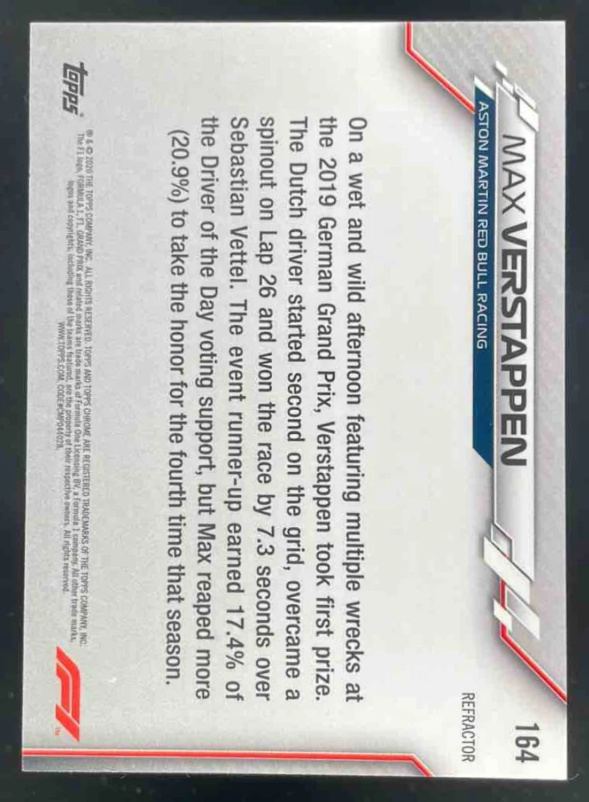 2020 Topps Chrome Formula 1 Refractor #164 Max Verstappen RC - Image 2