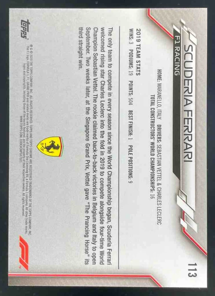 2020 Topps Chrome Sapphire Formula 1 #113 Scuderia Ferrari - Image 2