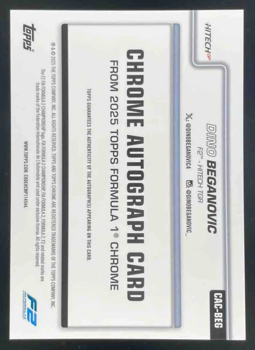 2025 Topps Chrome Formula 1 Chrome Autographs #CAC-BEG Dino Beganovic Auto - Image 2