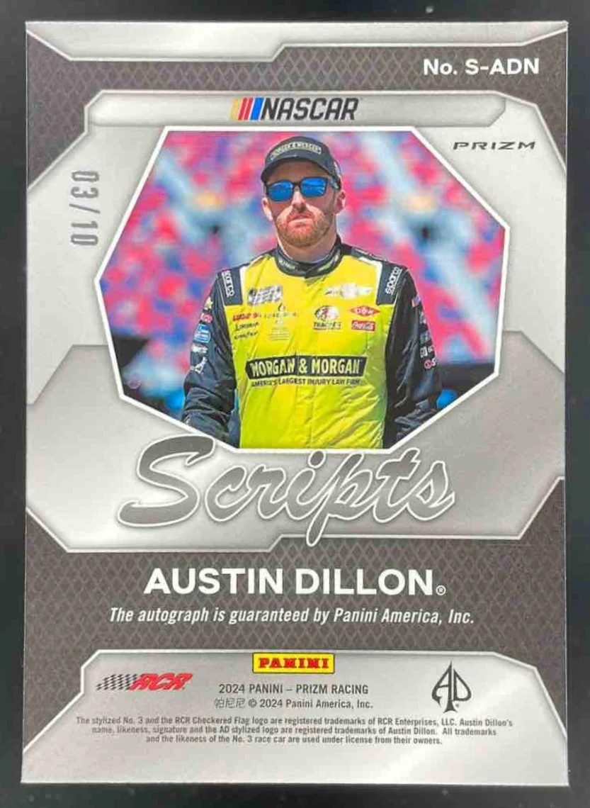 2024 Panini Prizm Scripts Green Pulsar Prizms #S-ADN Austin Dillon Auto /10 - Image 2
