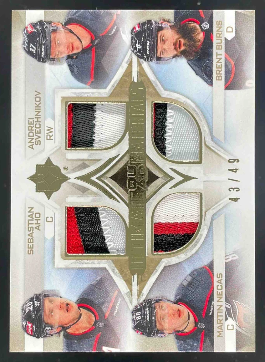 2023 Ultimate Collection Quad Material Gold Patch Aho Svechnikov Necas Burns /49