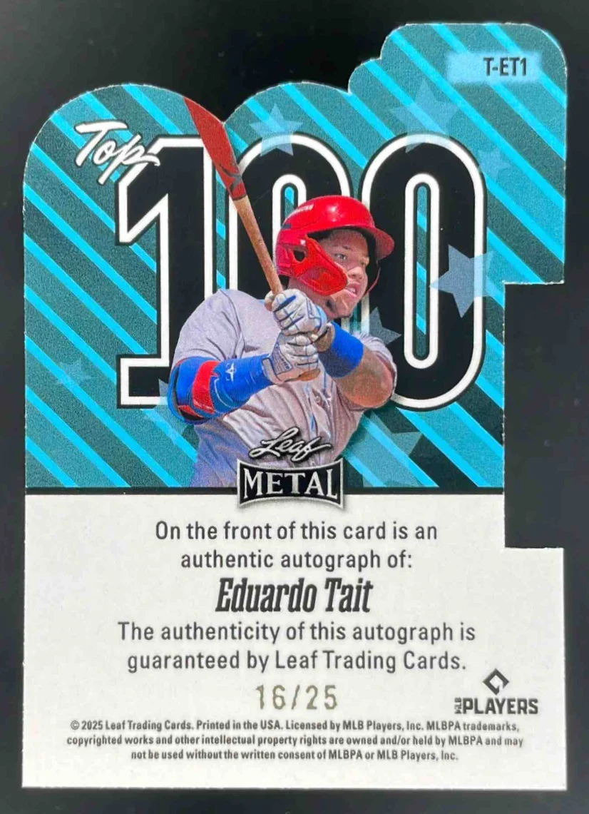 2025 Leaf Metal Top 100 Prismatic Blue #T-ET1 Eduardo Tait Auto /25 - Image 2