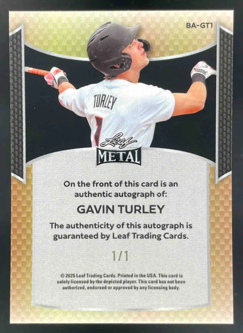 2025 Leaf Metal Autograph Prismatic Galaxy #BA-GT1 Gavin Turley Auto 1/1 - Image 2