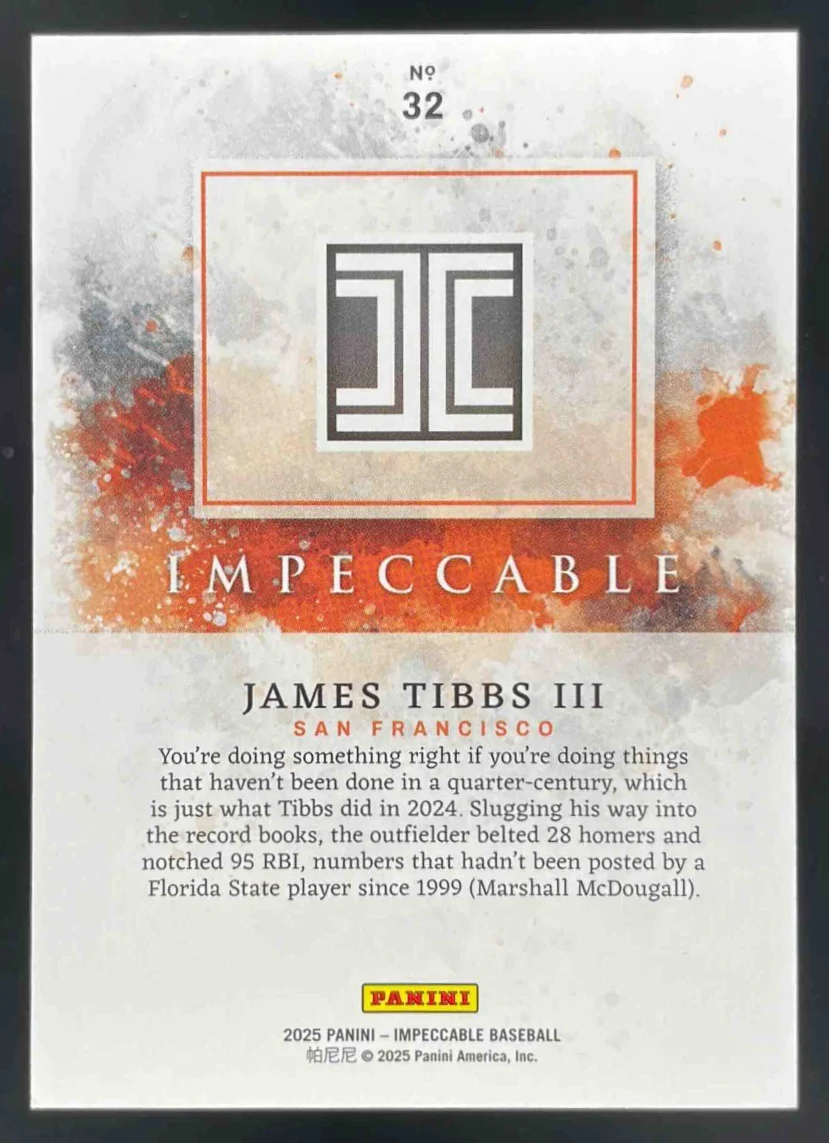 2025 Panini Impeccable #32 James Tibbs III /99 - Image 2