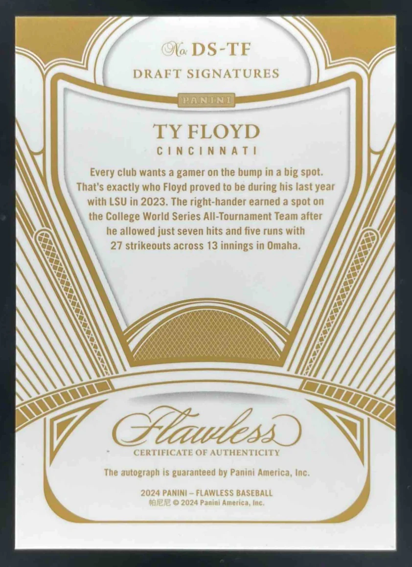 2024 Panini Flawless Draft Signatures Sapphire #DS-TF Ty Floyd Auto /15 - Image 2