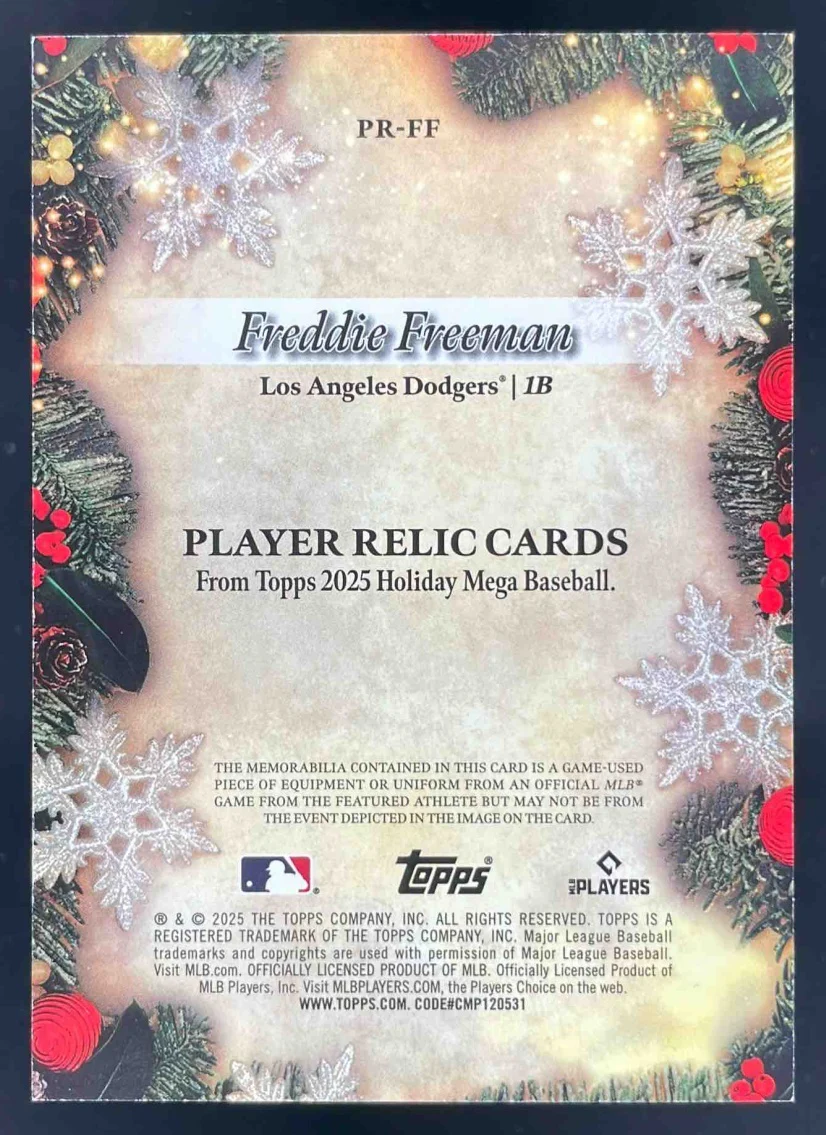 2025 Topps Holiday Player Relics #PR-FF Freddie Freeman MEM - Image 2