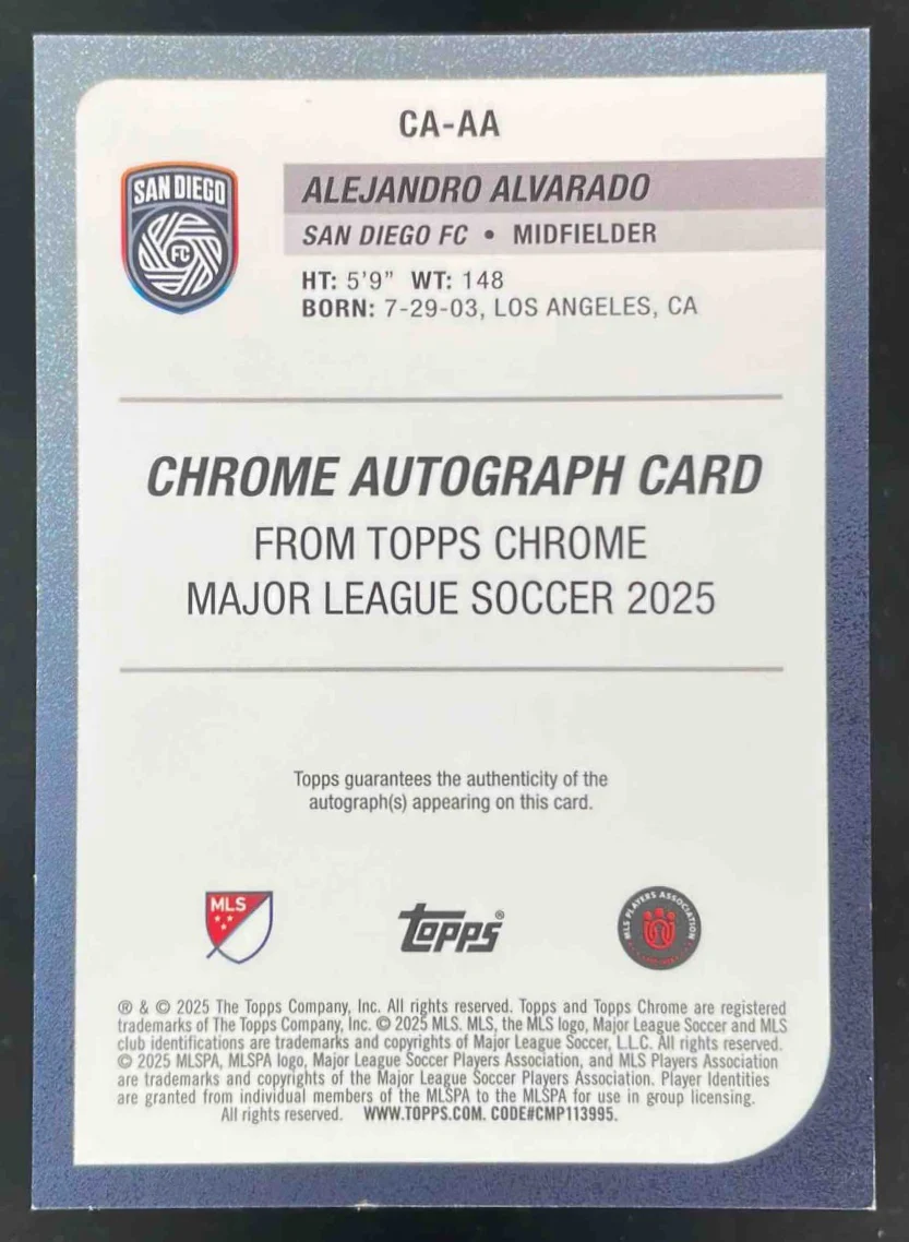 2025 Topps Chrome MLS Chrome Black #CA-AA Alejandro Alvarado Auto /10 - Image 2