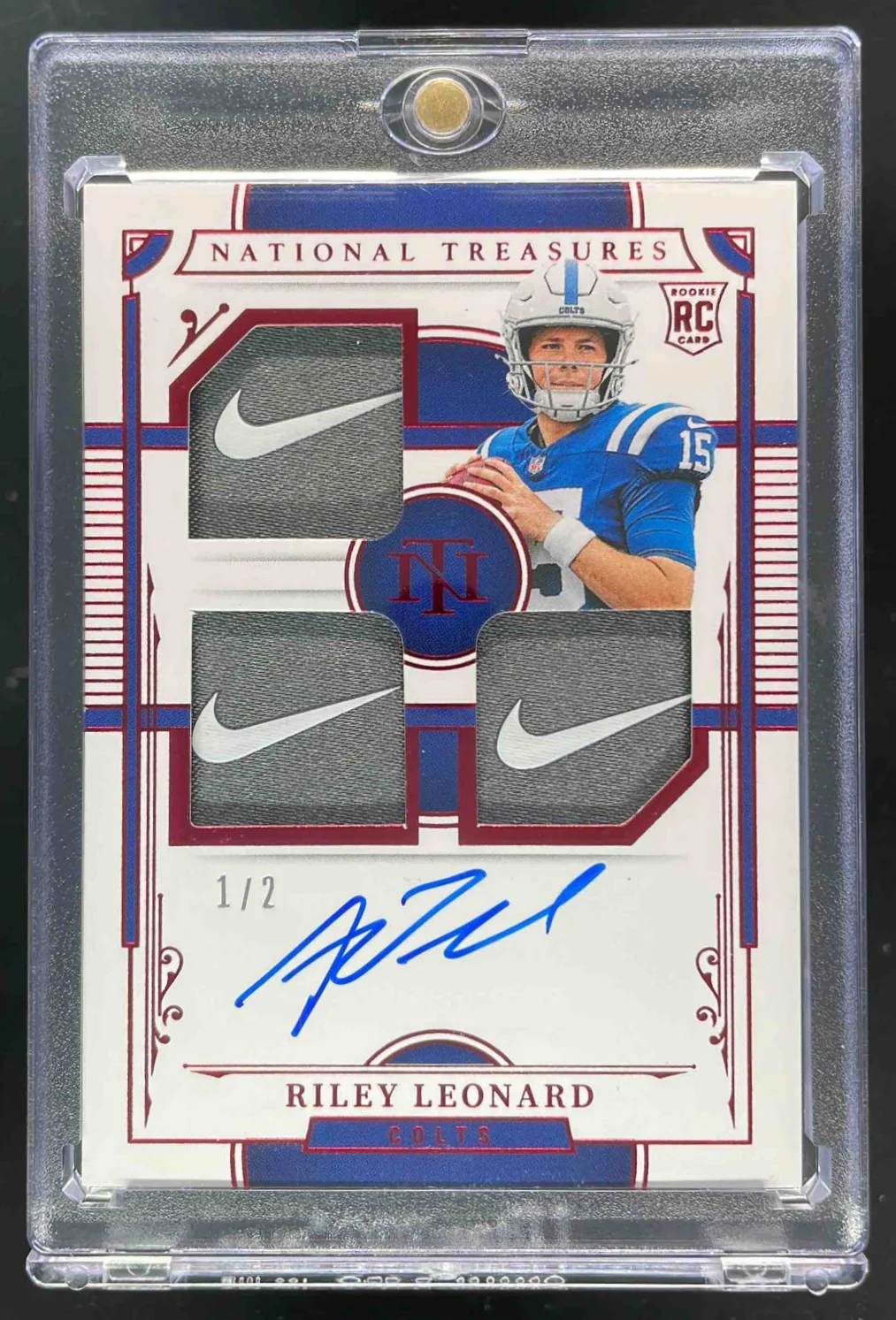 2025 National Treasures Material Triple Brand Logo Red Riley Leonard Auto /2