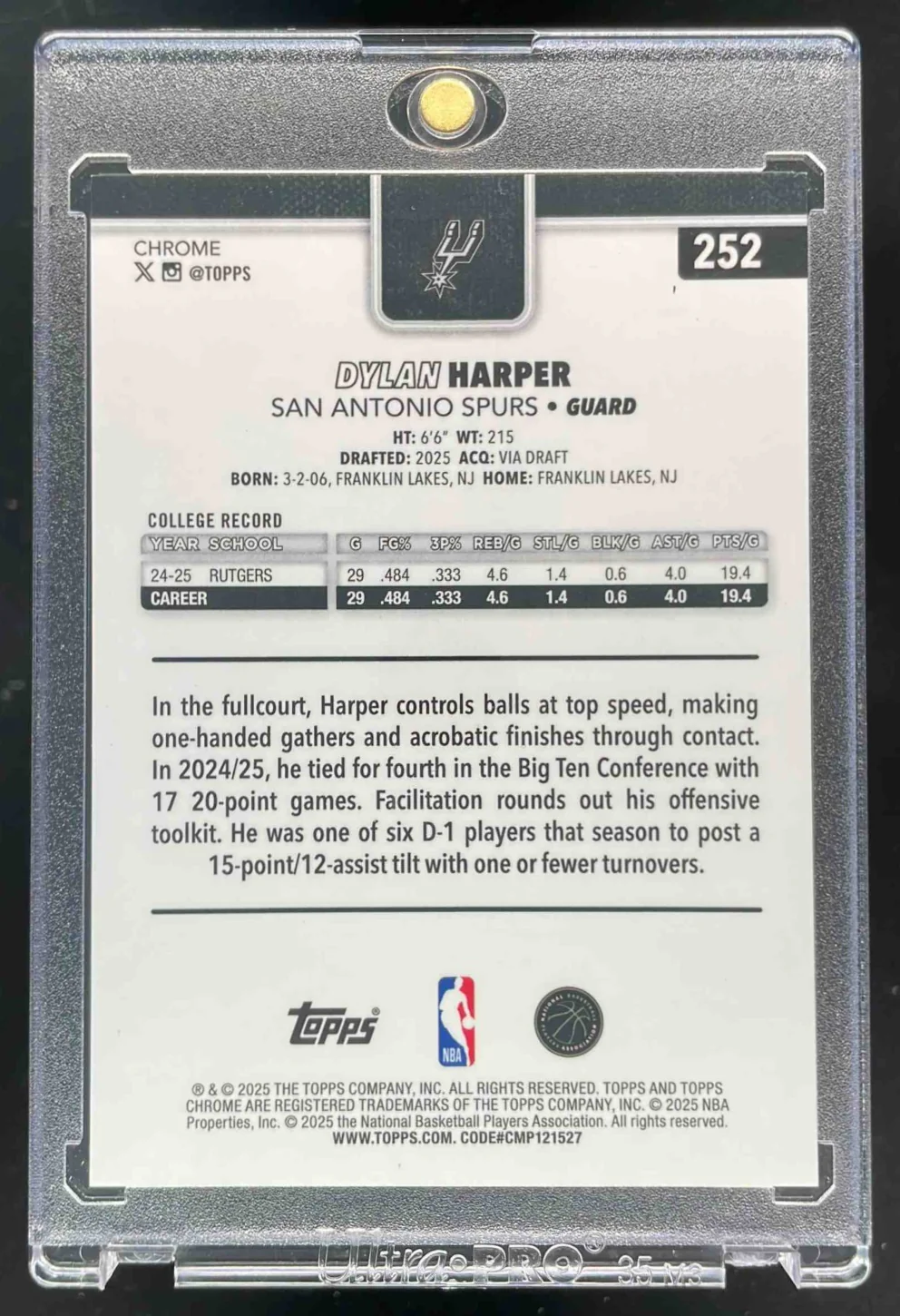 2025-26 Topps Chrome Geometric Orange Refractor #252 Dylan Harper RC /25 - Image 2