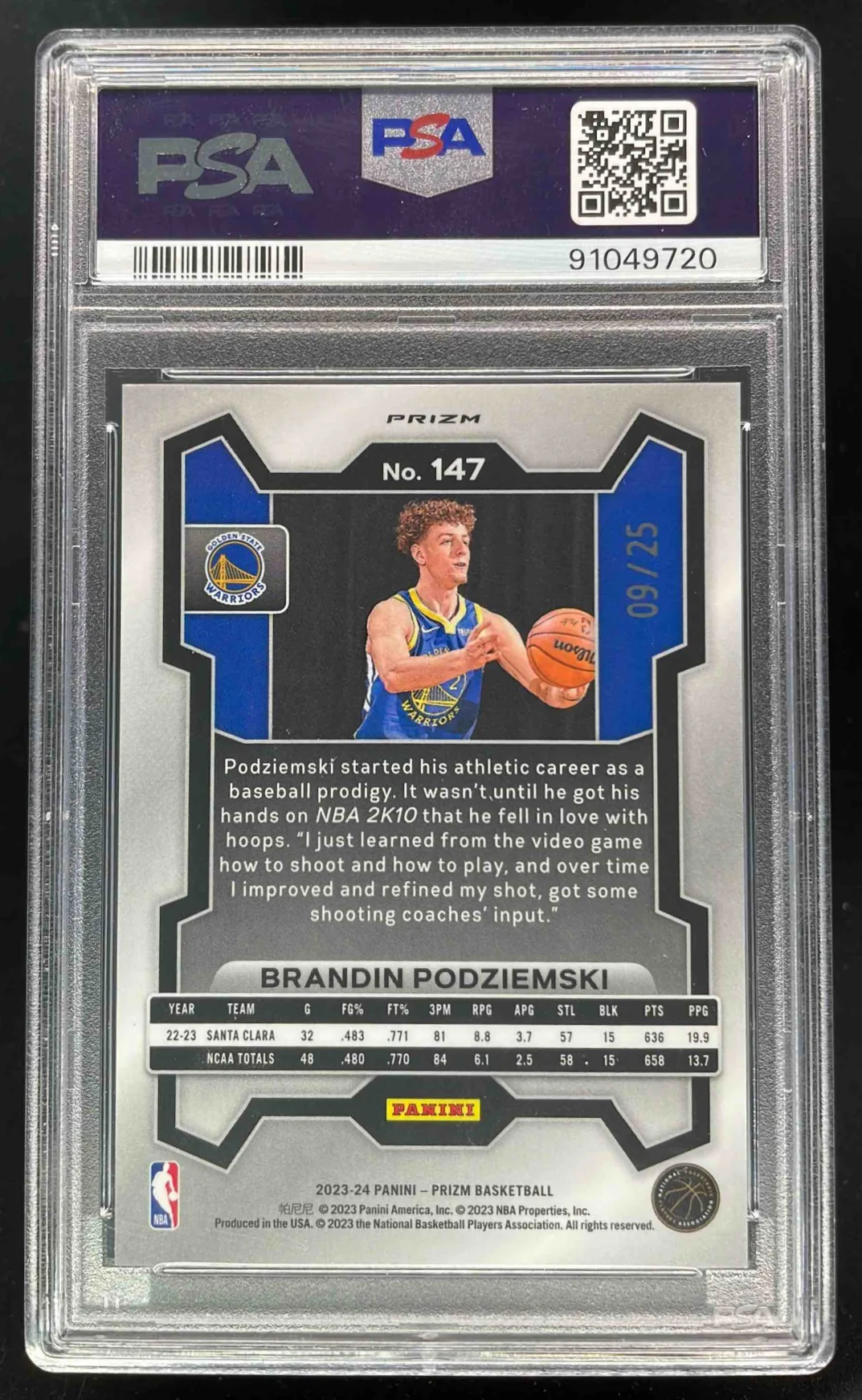2023-24 Panini Prizm Prizms Mojo #147 Brandin Podziemski RC /25 PSA 10 - Image 2
