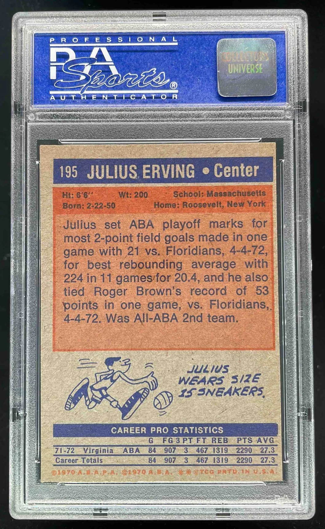 1972-73 Topps #195 Julius Erving RC PSA 8 - Image 2