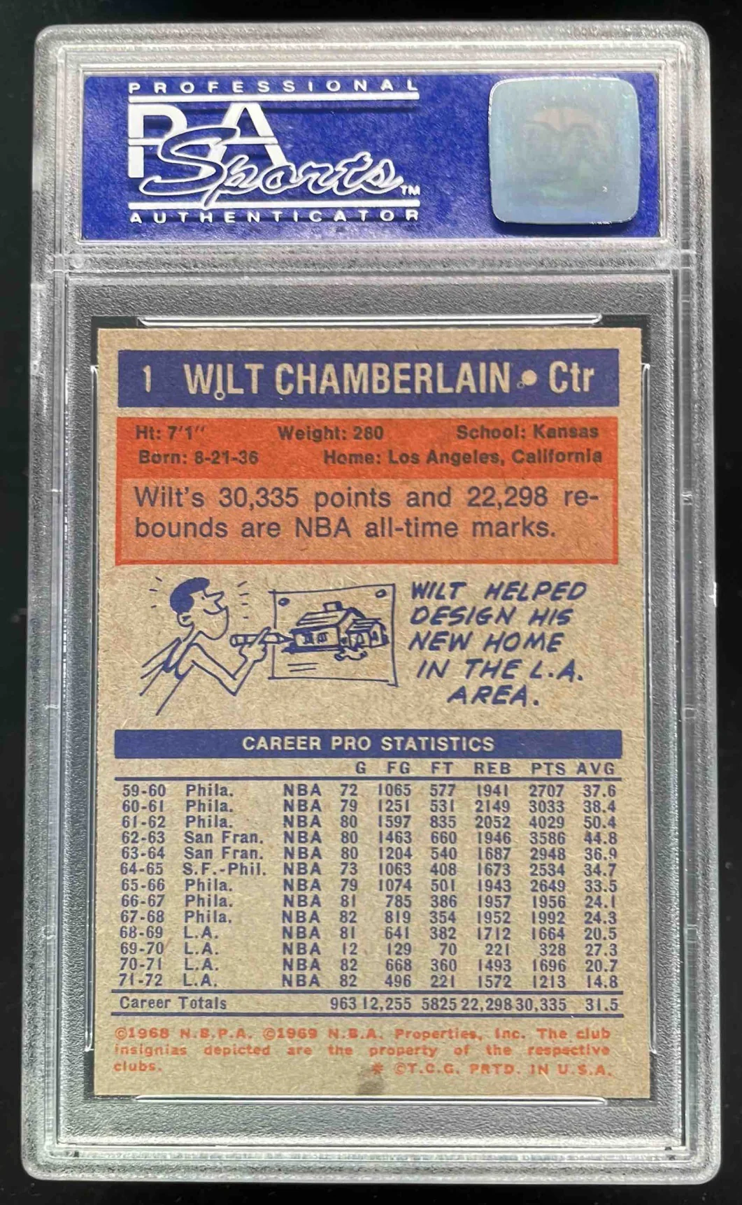 1972-73 Topps #1 Wilt Chamberlain PSA 8 - Image 2