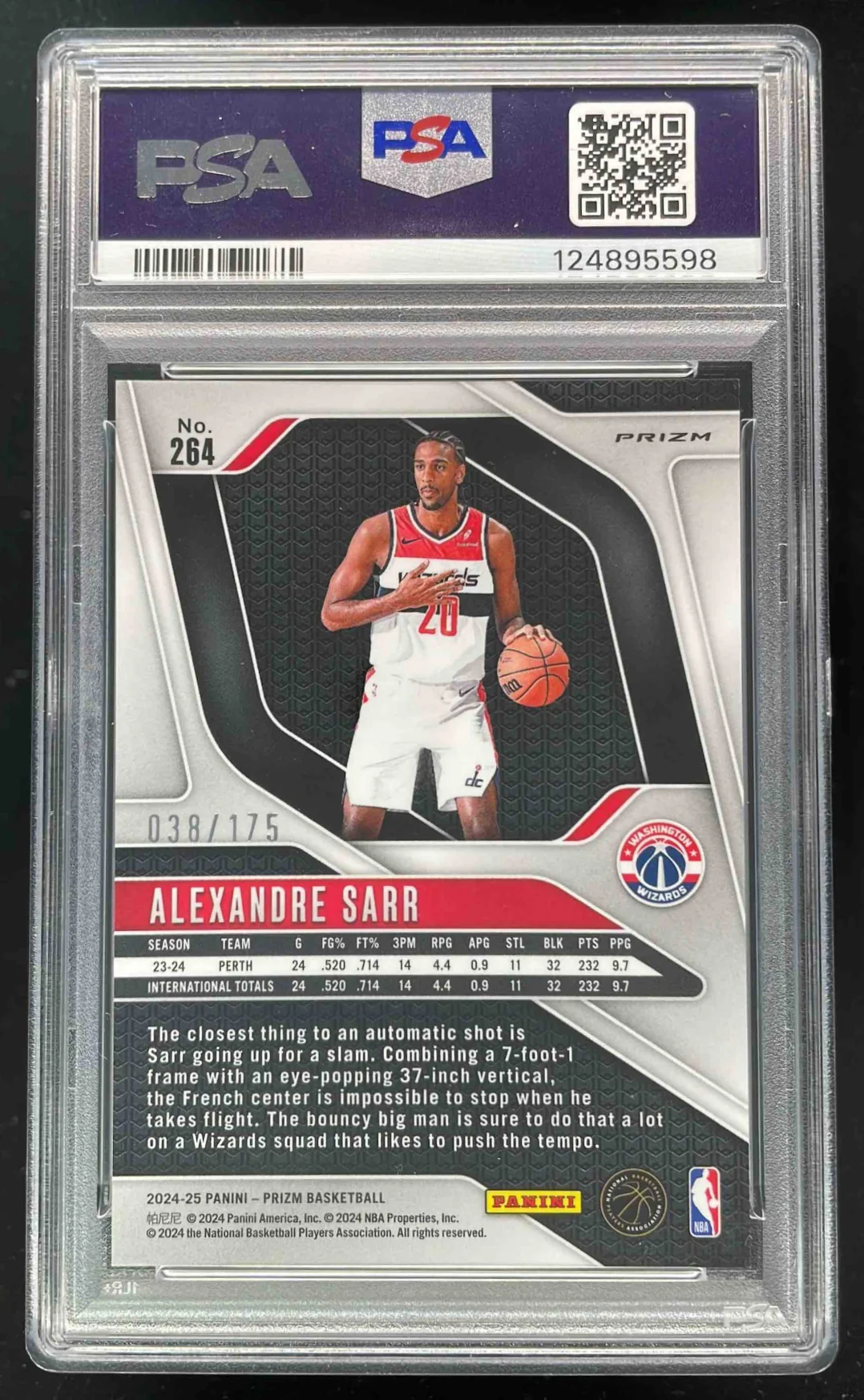 2024-25 Panini Prizm White Prizm #264 Alexandre Sarr RC /175 PSA 10 - Image 2