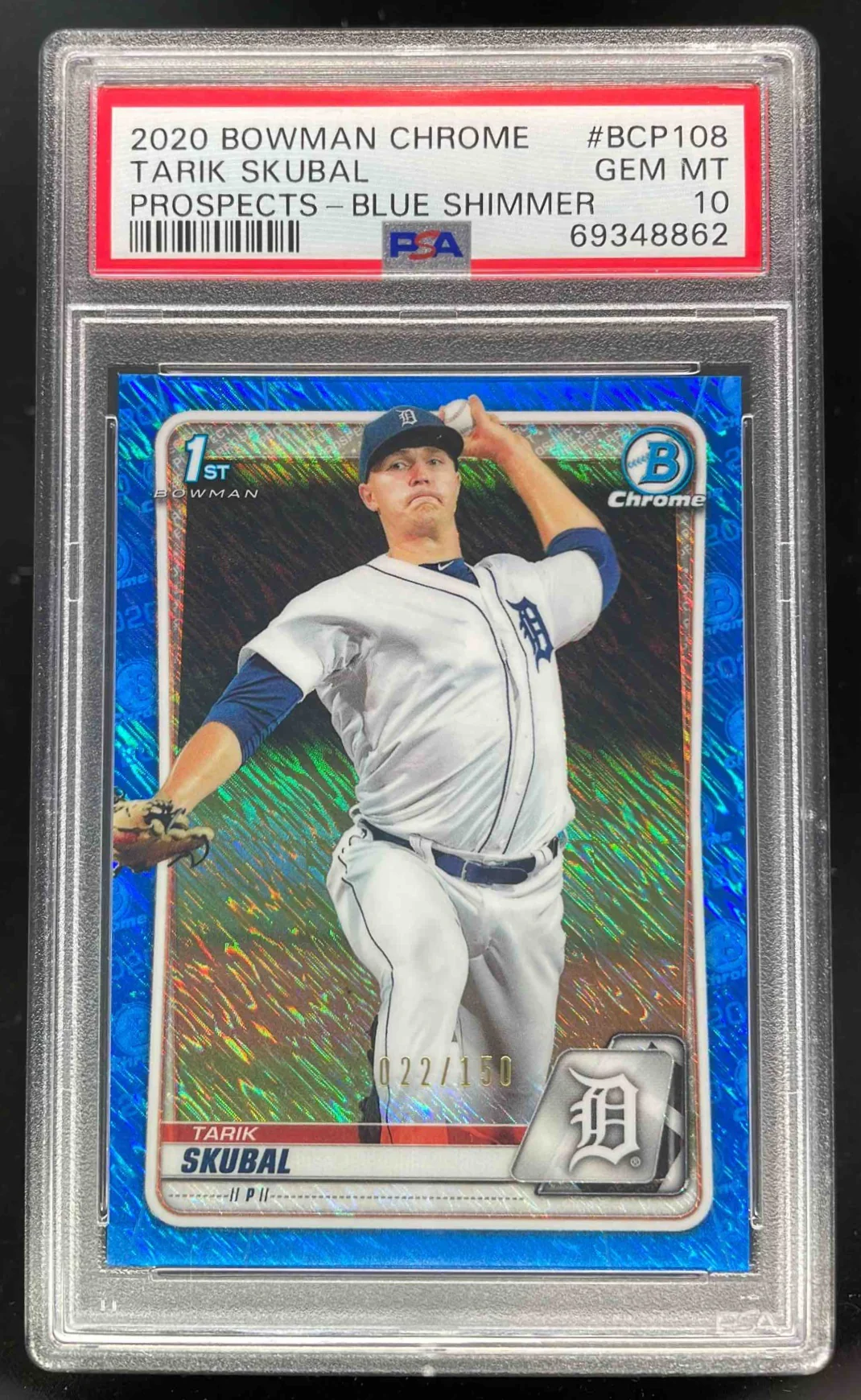 2020 Bowman Chrome Prospects Blue Shimmer #BCP-108 Tarik Skubal /150 PSA 10