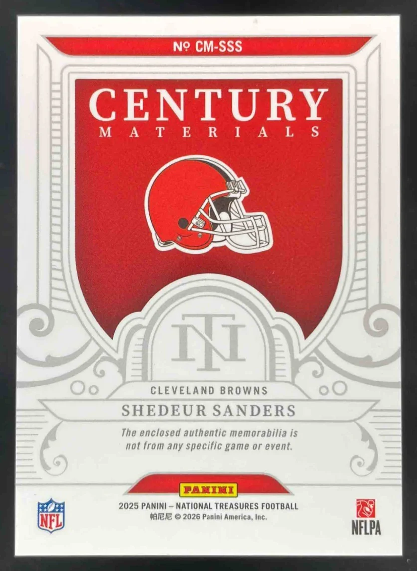 2025 Panini National Treasures Century Materials #CM-SSS Shedeur Sanders RC /99 - Image 2