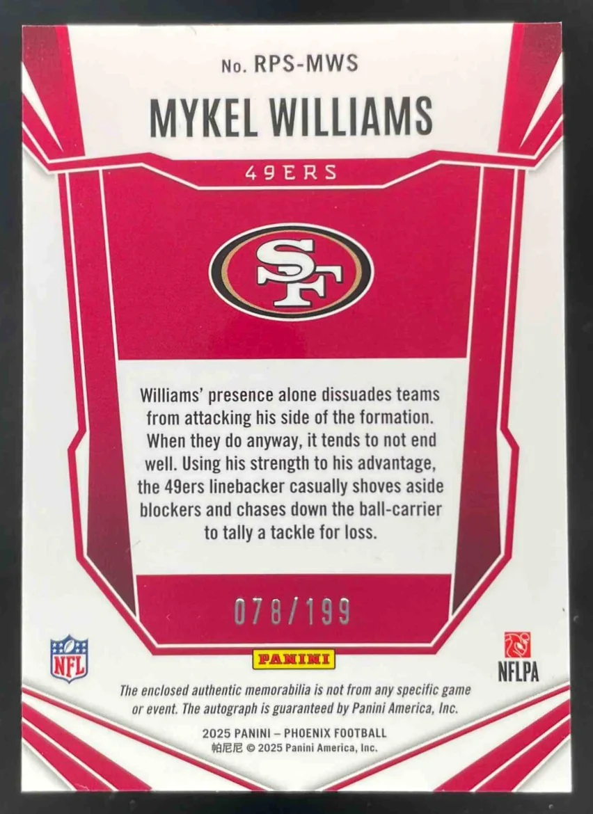 2025 Phoenix RPS Patch Bronze Pandora Prizm #37 Mykel Williams RC Auto /199 - Image 2