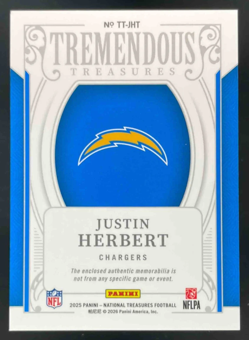 2025 Panini National Treasures Tremendous Treasures #TT-JHT Justin Herbert /99 - Image 2