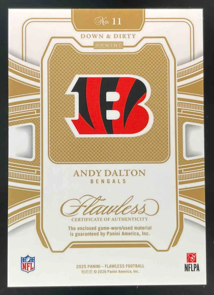2025 Panini Flawless Down and Dirty #11 Andy Dalton /25 - Image 2