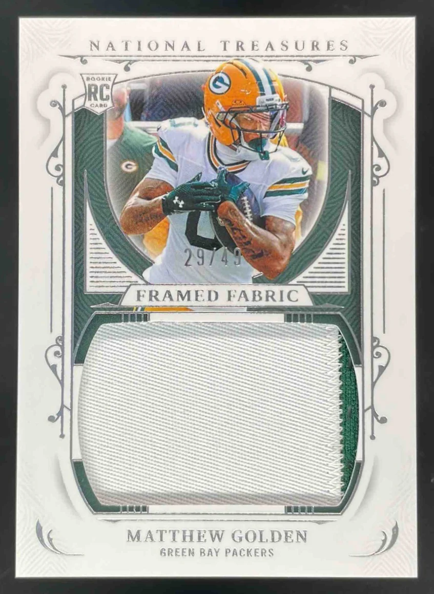 2025 Panini National Treasures Framed Fabric #FF-MGM Matthew Golden RC /49