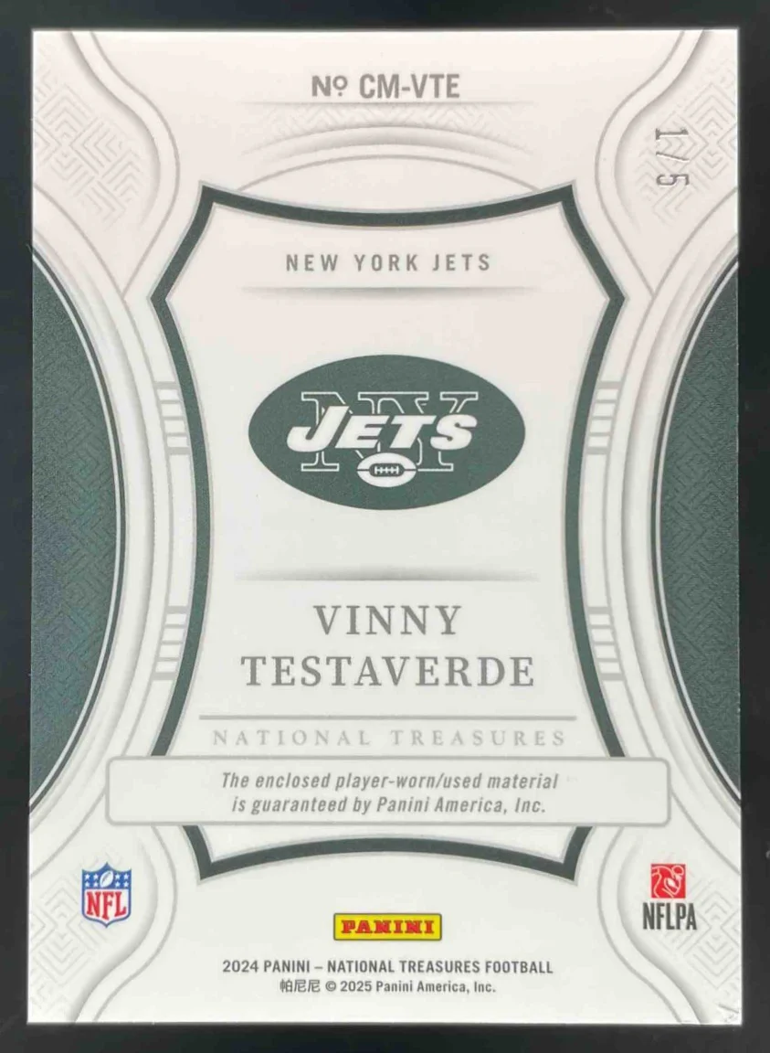 2024 Panini National Treasures Century Materials Emerald Vinny Testaverde /5 - Image 2