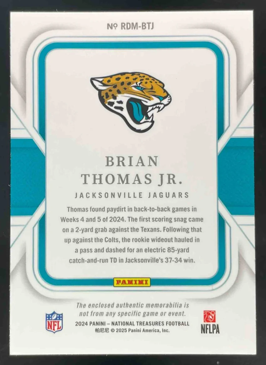 2024 National Treasures Dual Materials Gold #RDM-BTJ Brian Thomas Jr. /35 - Image 2