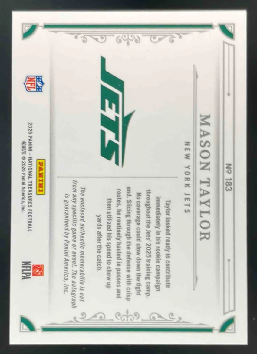 2025 National Treasures Patch Holo Silver #183 Mason Taylor RC Auto /25 - Image 2