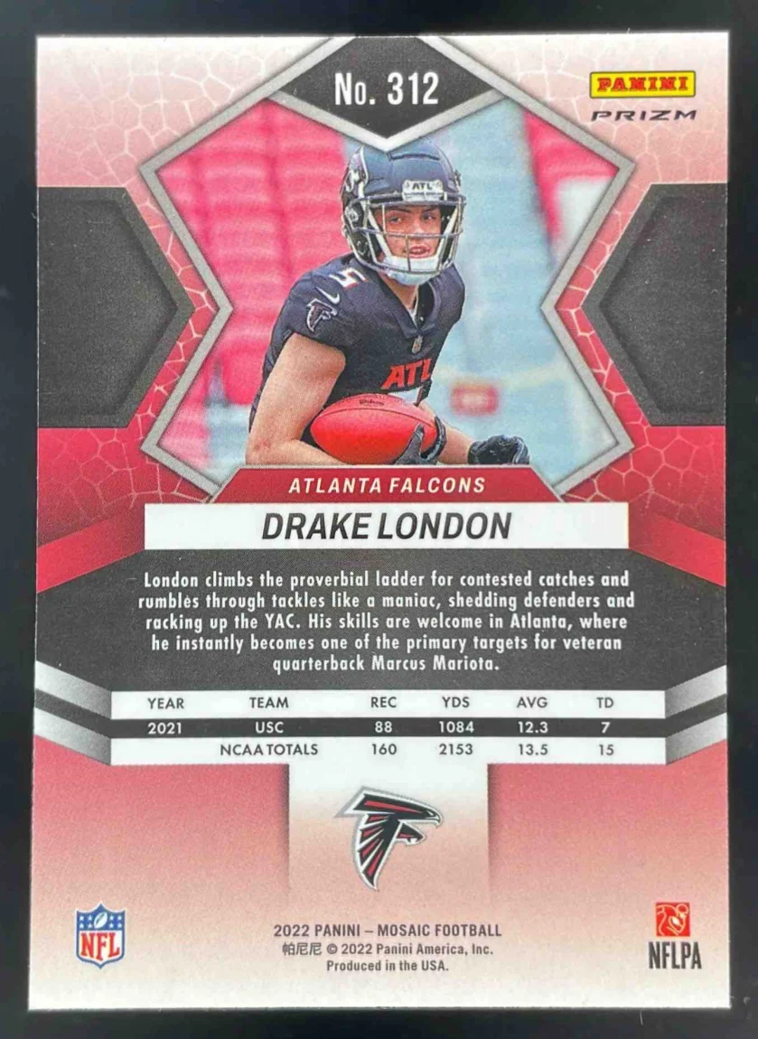 2022 Panini Mosaic Sparkle Gold SSP #312 Drake London RC - Image 2