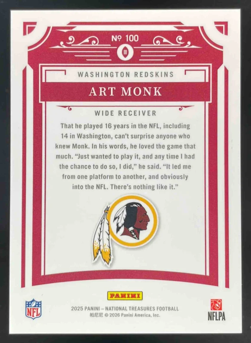 2025 Panini National Treasures Stars & Stripes #100 Art Monk /13 - Image 2